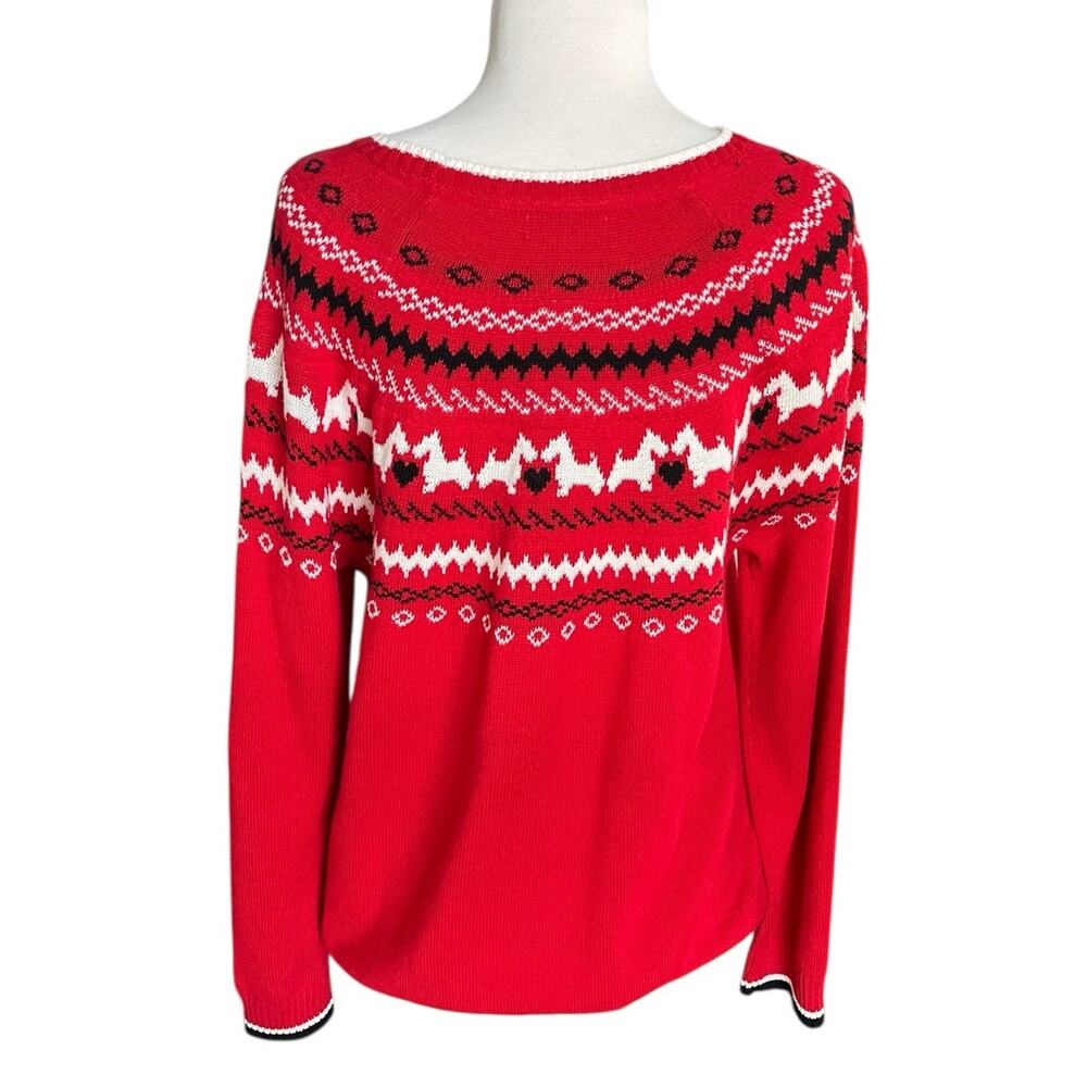 Charter Club Scottie Dog Fair Isle Sweater Novelty Christmas Holiday Red Size XL - Picture 4 of 14